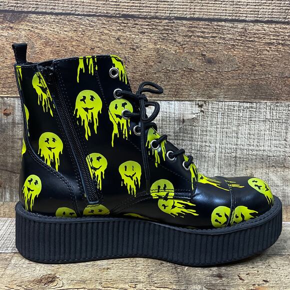 NEW T.U.K Happy Trip Smiley 7 Eye Viva Mondo Creeper Combat Boots Black Size 10 - Picture 3 of 9